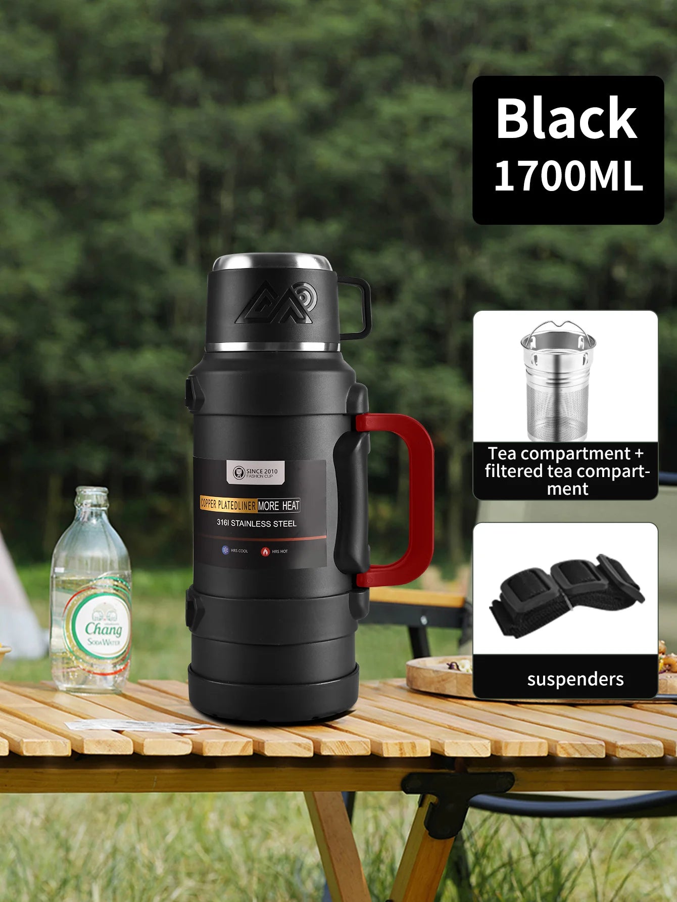 1 PC Large thermos -1.7L/2.0L/2.5L stainless steel thermos, suitable for travel, camping -2.5 liters super large vacuum insulati