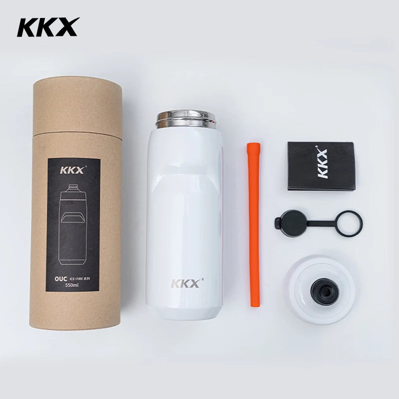 KKX 6 Layer Warm Insulated Cycling Water Bottle 550ML Portable MTB Road Bike Vacuum Stainless Steel Bicycle Bottle Accessories