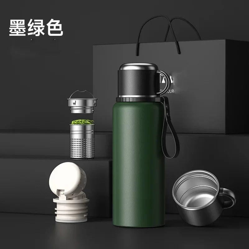 Portable Large Capacity Stainless Steel Vacuum Thermos for Hot Coffee/Tea/Drink Thermal Water Bottle with Insulated Cup