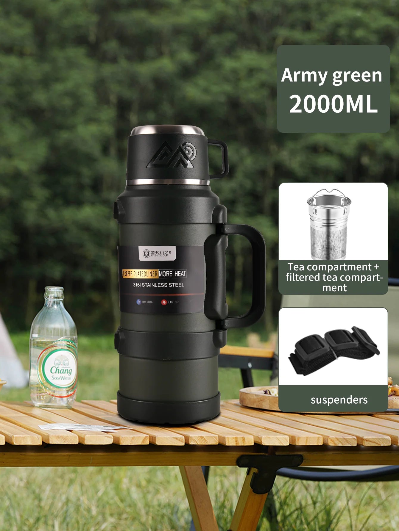 1 PC Large thermos -1.7L/2.0L/2.5L stainless steel thermos, suitable for travel, camping -2.5 liters super large vacuum insulati