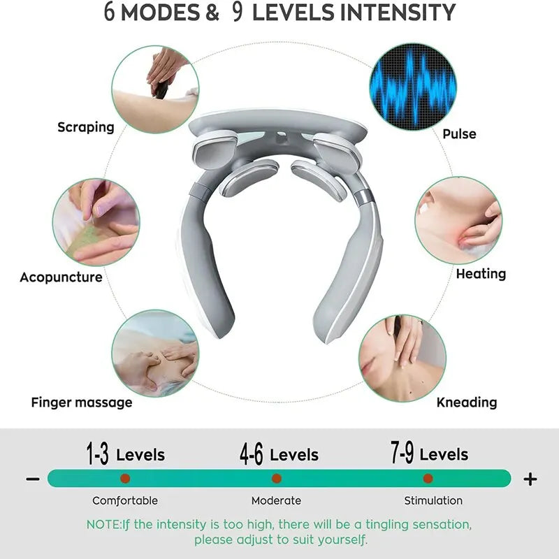 Neck Massage Machine 4 Head And Neck Protection Heating Machines Breathing Light Vibration Hot Compress Cervical Spine Machine - MeLife GloBazzar