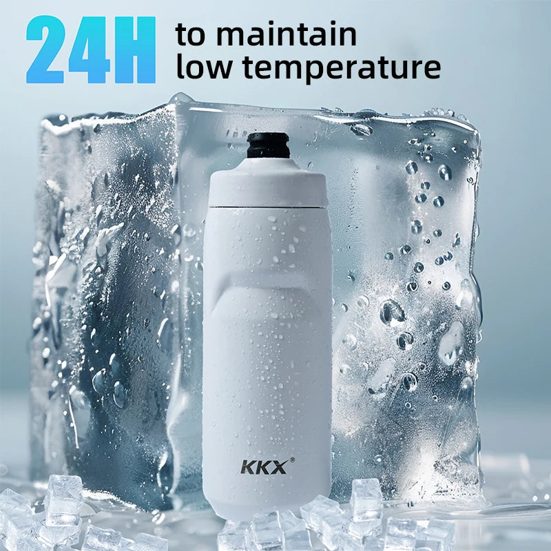 KKX 6 Layer Warm Insulated Cycling Water Bottle 550ML Portable MTB Road Bike Vacuum Stainless Steel Bicycle Bottle Accessories