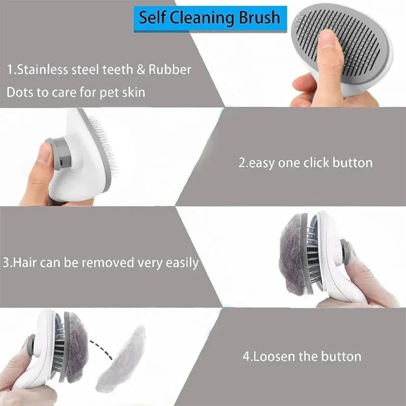 Self-cleaning Pet Hair Remove Comb Cat Slicker Brush Pet Hair Removal Comb For Cats Grooming Brushes Dog Combs Cat Accessories - MeLife GloBazzar