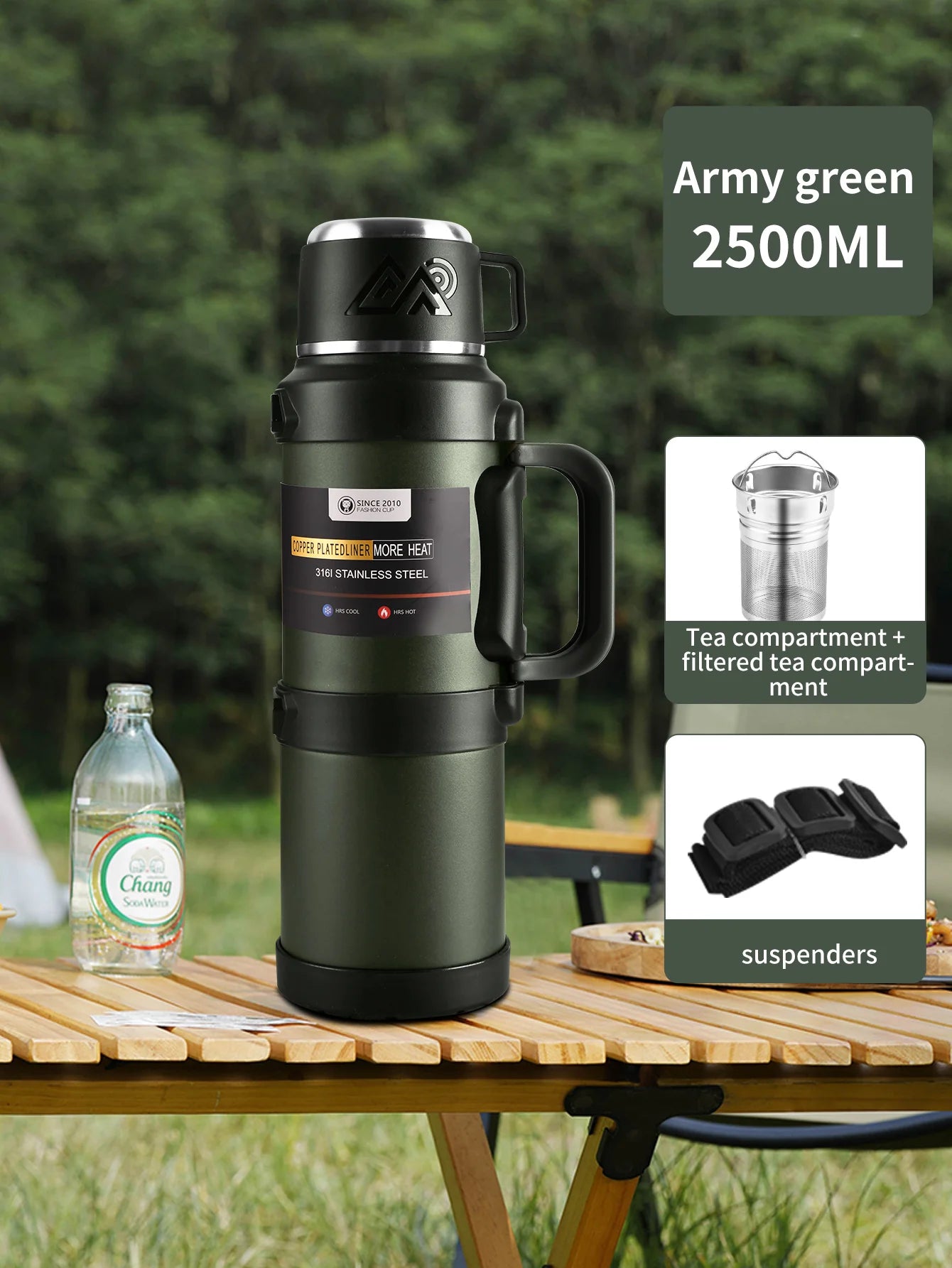 1 PC Large thermos -1.7L/2.0L/2.5L stainless steel thermos, suitable for travel, camping -2.5 liters super large vacuum insulati