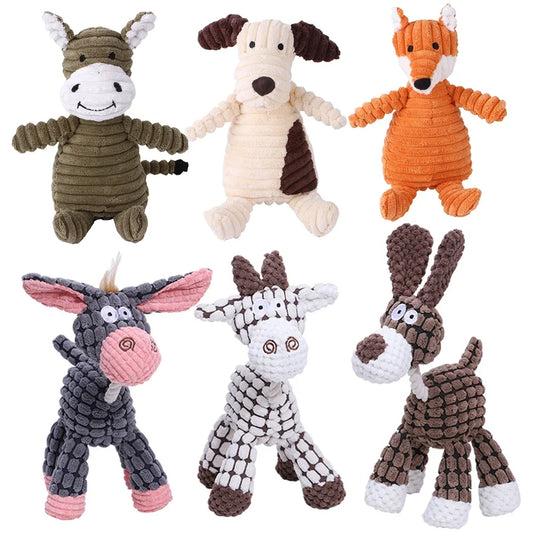 Plush Dog Toy Animals Shape Bite Resistant Squeaky Corduroy Dog Toys for Small Puppy to Large Dog Pets Training Accessories - MeLife GloBazzar