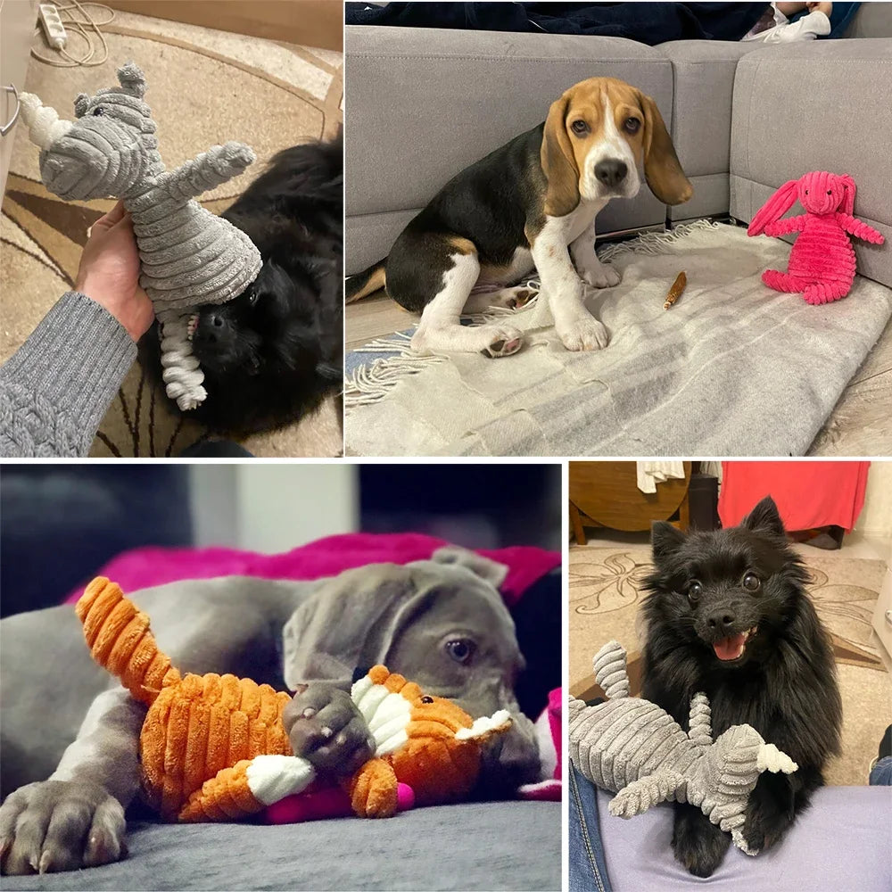 Plush Dog Toy Animals Shape Bite Resistant Squeaky Corduroy Dog Toys for Small Puppy to Large Dog Pets Training Accessories - MeLife GloBazzar