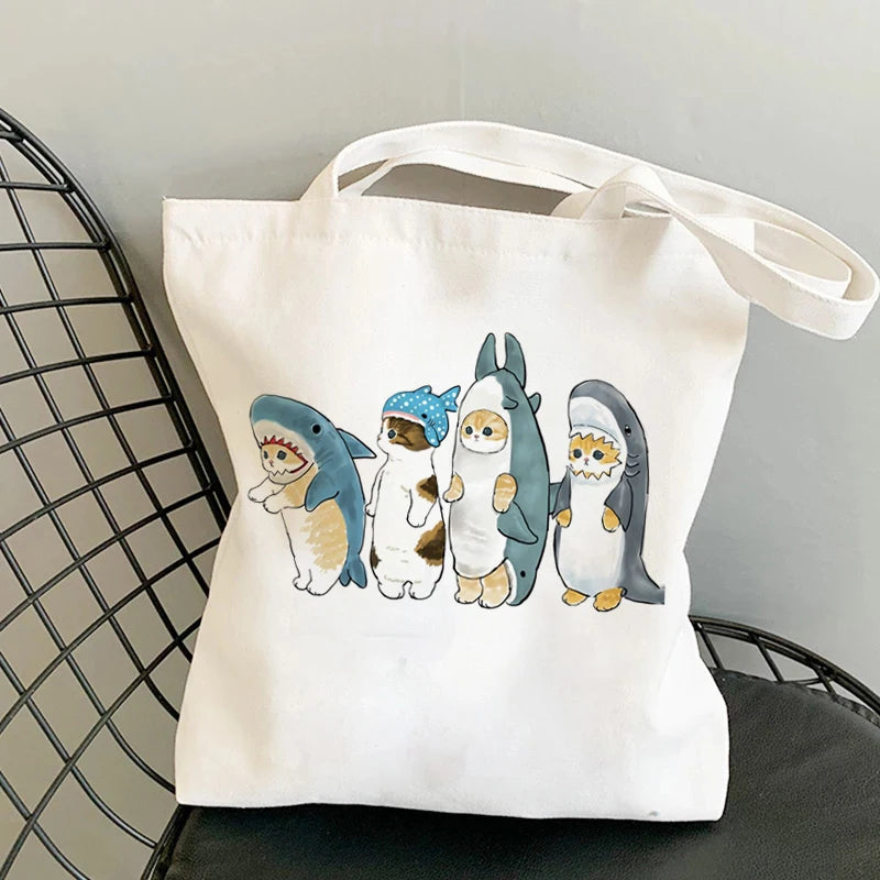 Kawaii Cats Cartoon Manga Tote Bag Beach Bag Shopper Bags Handbags Canvas Shoulder Bags Woman Shopping Bags High Capacity - MeLife GloBazzar