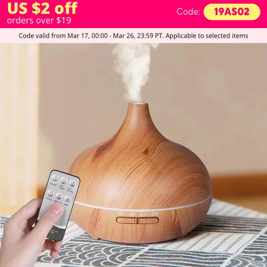 Air Humidifier Aromatherapy Essential Oil Diffuser Wood Grain 500ml Ultrasonic Remote Control 7 Color Lights For Home Bedroom ﻿ - MeLife GloBazzar