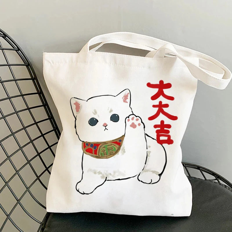 Kawaii Cats Cartoon Manga Tote Bag Beach Bag Shopper Bags Handbags Canvas Shoulder Bags Woman Shopping Bags High Capacity - MeLife GloBazzar