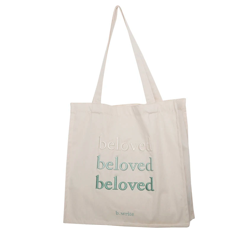 Women Canvas Shoulder Bag Beloved Embroidery Daily Shopping Bags Students Books Bag Thick Cotton Cloth Handbags Tote For Girls - MeLife GloBazzar