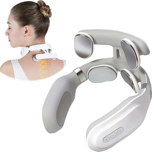 Neck Massage Machine 4 Head And Neck Protection Heating Machines Breathing Light Vibration Hot Compress Cervical Spine Machine - MeLife GloBazzar