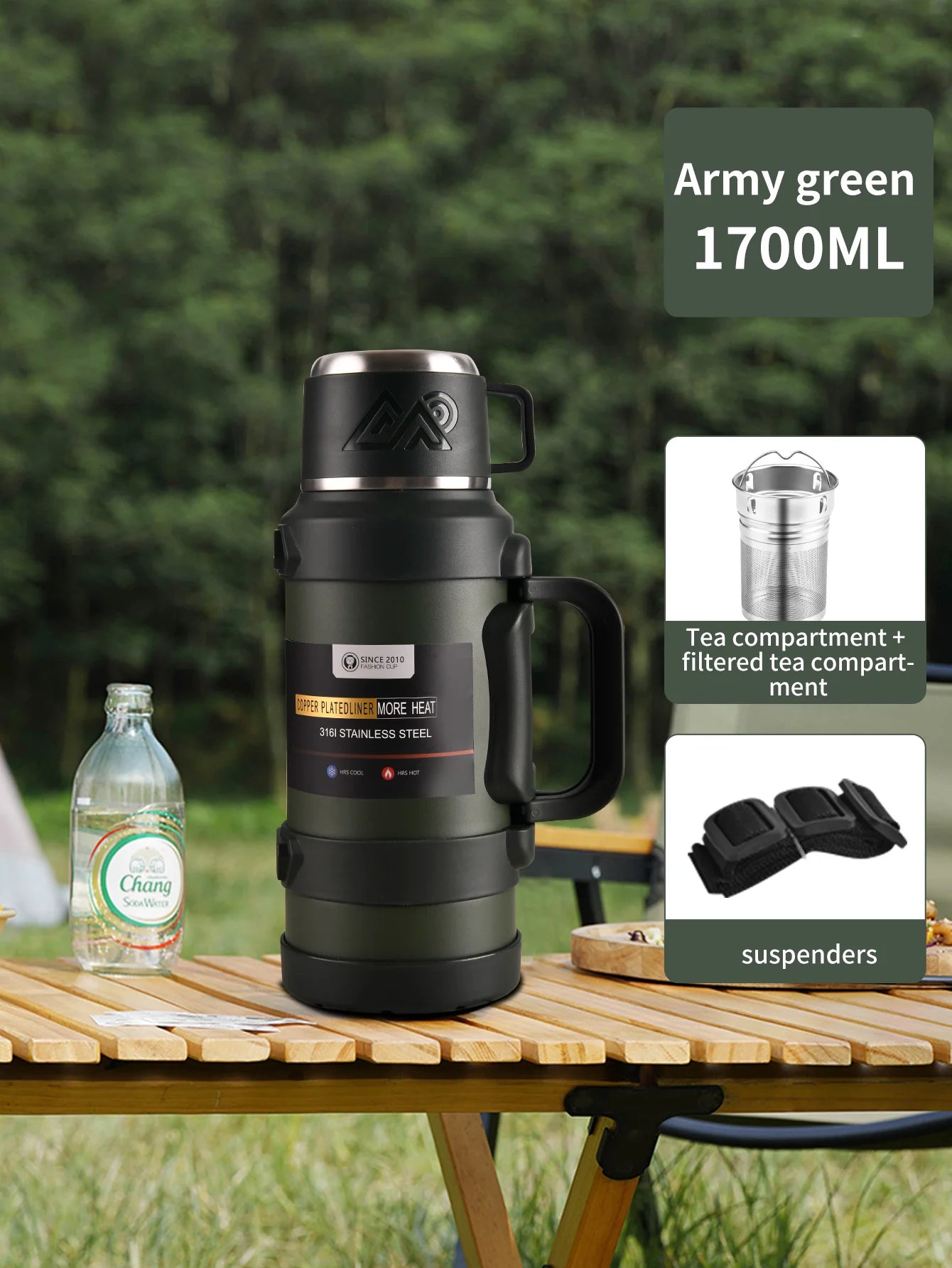 1 PC Large thermos -1.7L/2.0L/2.5L stainless steel thermos, suitable for travel, camping -2.5 liters super large vacuum insulati