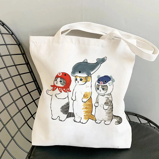 Kawaii Cats Cartoon Manga Tote Bag Beach Bag Shopper Bags Handbags Canvas Shoulder Bags Woman Shopping Bags High Capacity - MeLife GloBazzar