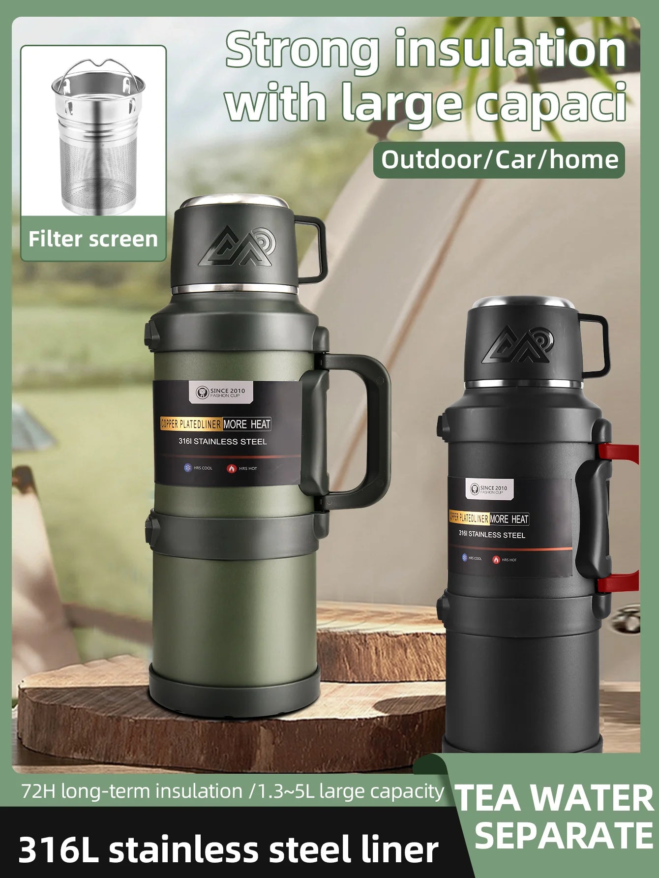 1 PC Large thermos -1.7L/2.0L/2.5L stainless steel thermos, suitable for travel, camping -2.5 liters super large vacuum insulati