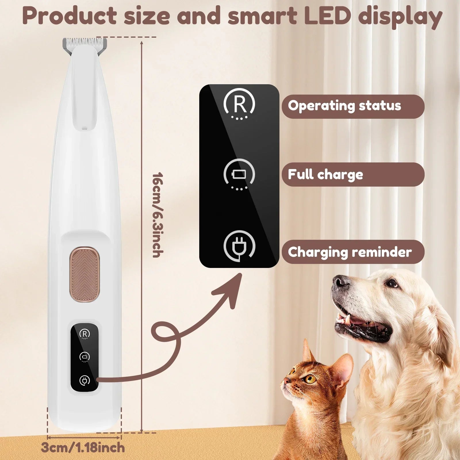 New Dog Paw Trimmer with LED Light Fully Waterproof Pet Hair Trimmer with LED Display Dog Clippers for Grooming 18mm Widen Blade - MeLife GloBazzar