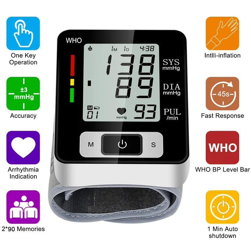 Medical Blood Pressure Monitor High Accurate Wrist Cuff Tonometer Digital Sphygmomanometer Electronic Bp Monitors