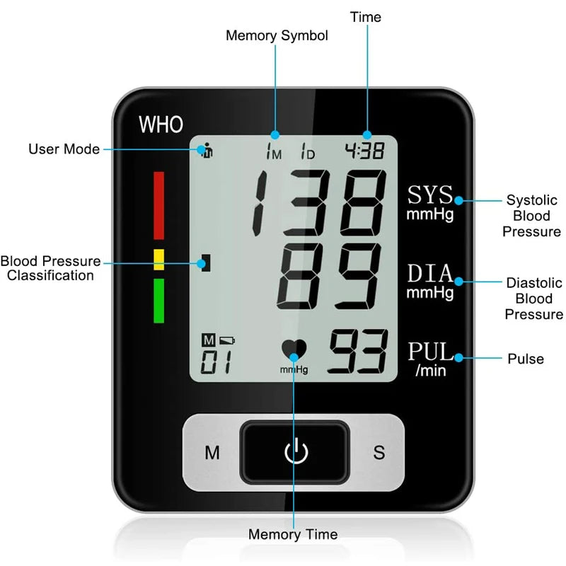 Medical Blood Pressure Monitor High Accurate Wrist Cuff Tonometer Digital Sphygmomanometer Electronic Bp Monitors