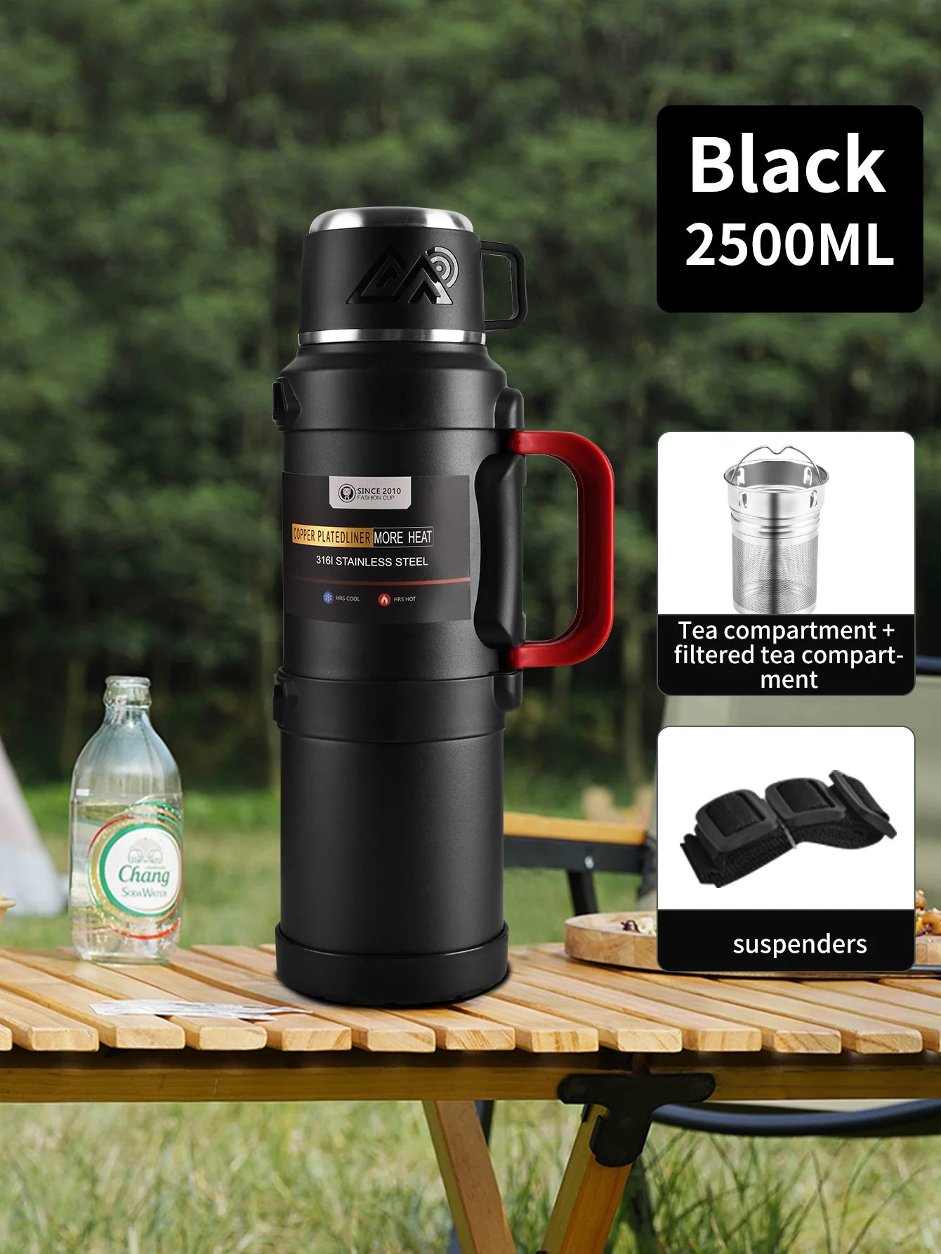 1 PC Large thermos -1.7L/2.0L/2.5L stainless steel thermos, suitable for travel, camping -2.5 liters super large vacuum insulati